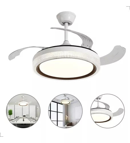 Ventilador De Teto Retratil Controle Remoto Led 3 Cores 60w Cor da estrutura Branco