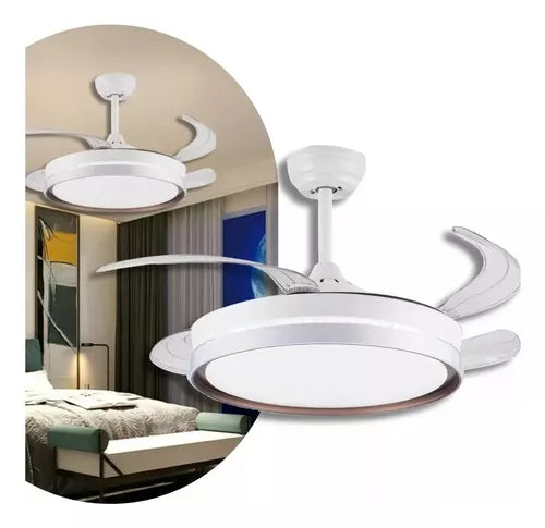 Ventilador De Teto Retratil Controle Remoto Led 3 Cores 60w Cor da estrutura Branco